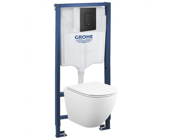 39102BL1 Инсталляция Grohe 38772BL2 в комплекте с унитазом безободковым (черная матовая кнопка)