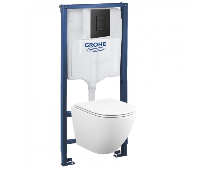 39102BL1 Инсталляция Grohe 38772BL2 в комплекте с унитазом безободковым (черная матовая кнопка)