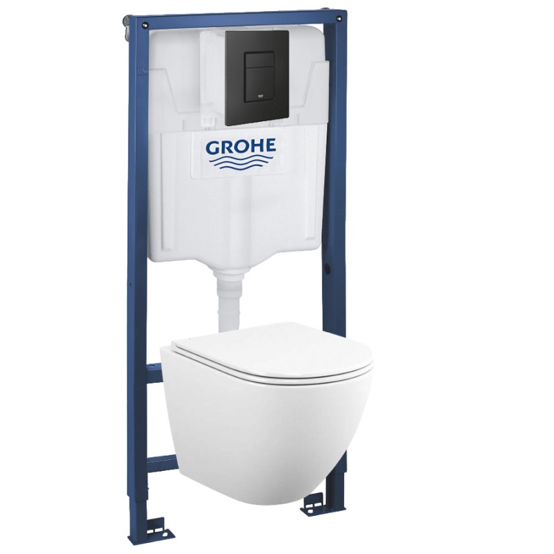 39102BL1 Инсталляция Grohe 38772BL2 в комплекте с унитазом безободковым (черная матовая кнопка) 39102BL1 Инсталляция Grohe 38772BL2 в комплекте с унитазом безободковым (черная матовая кнопка)