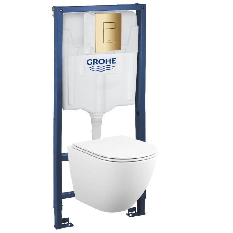 39102GL1 Инсталляция Grohe 38772GL1 в комплекте с унитазом безободковым (золотая глянцевая кнопка)