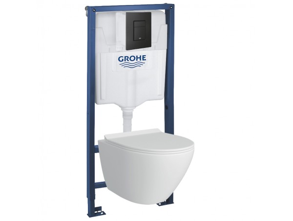 39106BL1 Инсталляция Grohe 38772BL2 в комплекте с унитазом безободковым (черная матовая кнопка)