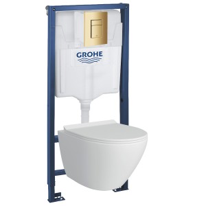 39106GL1 Инсталляция Grohe 38772GL1 в комплекте с унитазом безободковым (золотая глянцевая кнопка)