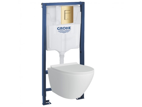 39106GL1 Инсталляция Grohe 38772GL1 в комплекте с унитазом безободковым (золотая глянцевая кнопка)