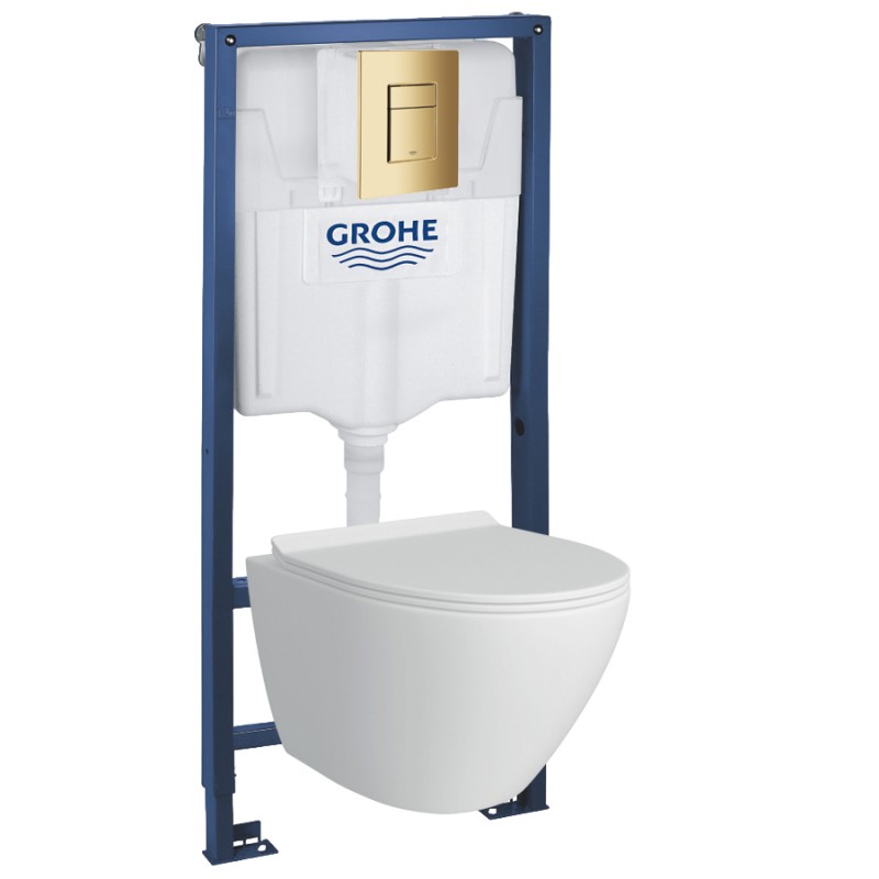 39106GN1 Инсталляция Grohe 38772GN1 в комплекте с унитазом безободковым (золотая матовая кнопка)