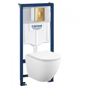 39187GN1 Инсталляция Grohe 38721GN1 в комплекте с унитазом безободковым (золотая матовая кнопка)