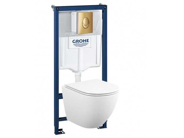 39187GN1 Инсталляция Grohe 38721GN1 в комплекте с унитазом безободковым (золотая матовая кнопка)