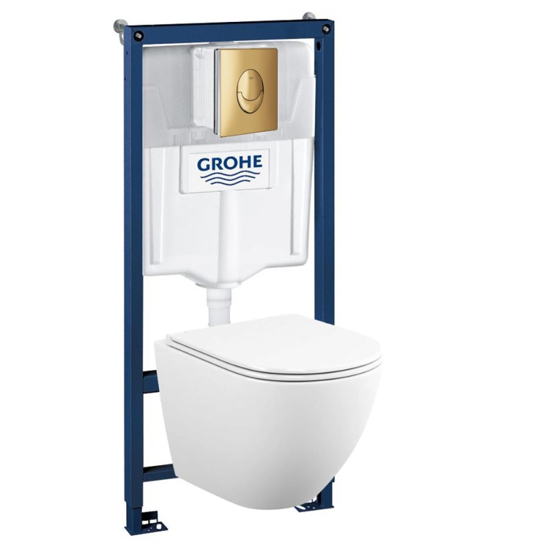 39187GN1 Инсталляция Grohe 38721GN1 в комплекте с унитазом безободковым (золотая матовая кнопка)