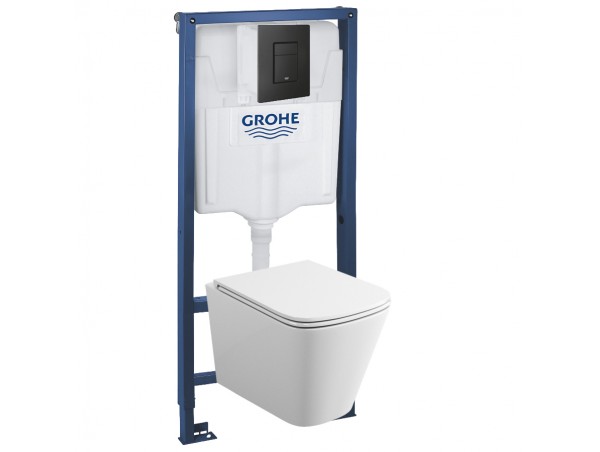 39302BL1 Инсталляция Grohe 38772BL2 в комплекте с унитазом безободковым (черная матовая кнопка)
