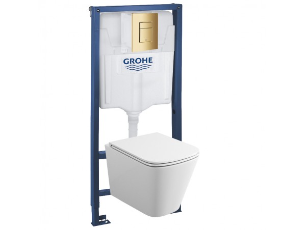 39302GL1 Инсталляция Grohe 38772GL1 в комплекте с унитазом безободковым (золотая глянцевая кнопка)