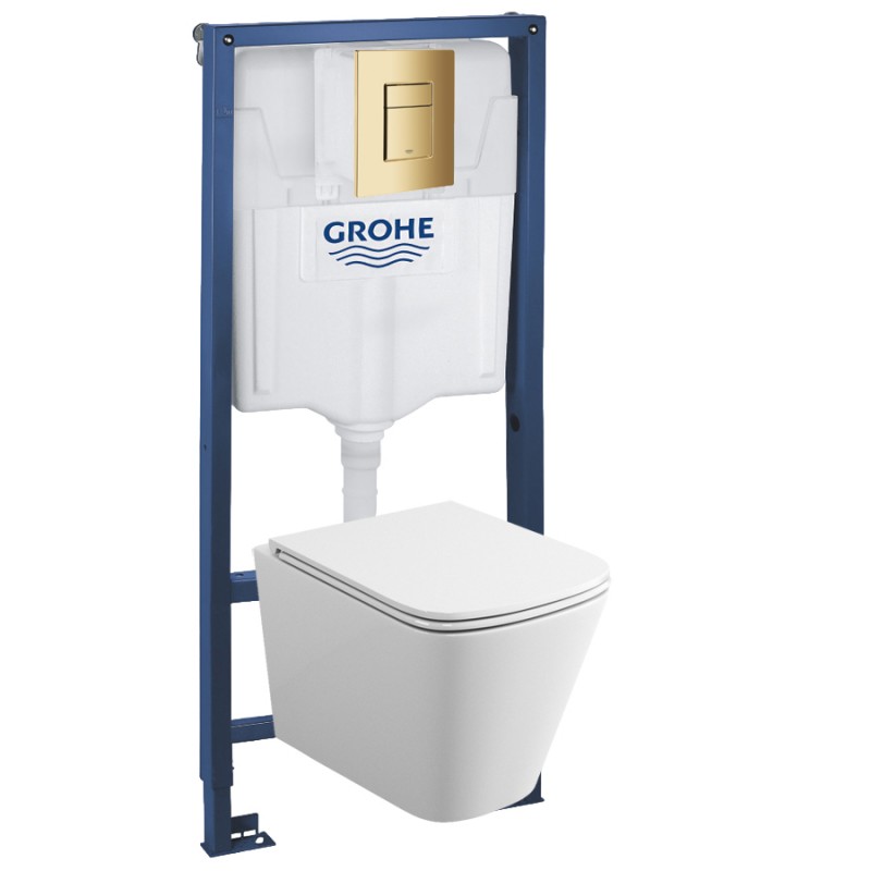 39302GL1 Инсталляция Grohe 38772GL1 в комплекте с унитазом безободковым (золотая глянцевая кнопка)