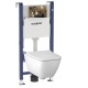 Инсталляция Geberit Delta 458.124.GL.1 в комплекте с унитазом безободковым Geberit Smyle Square 500.683.01.1 (золотая кнопка)