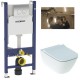 Инсталляция Geberit Delta 458.124.GL.1 в комплекте с унитазом безободковым Geberit Smyle Square 500.683.01.1 (золотая кнопка)