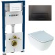 Инсталляция Geberit Delta 458.128.16.1 в комплекте с унитазом безободковым Geberit Smyle Square 500.683.01.1 черная кнопка (не оставляет отпечатков пальцев)