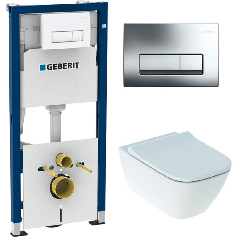 Инсталляция Geberit Delta 458.128.21.1 в комплекте с унитазом безободковым Geberit Smyle Square 500.683.01.1 Инсталляция Geberit Delta 458.128.21.1 в комплекте с унитазом безободковым Geberit Smyle Square 500.683.01.1