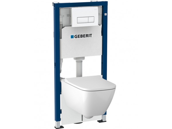 Инсталляция Geberit Delta 458.128.21.1 в комплекте с унитазом безободковым Geberit Smyle Square 500.683.01.1