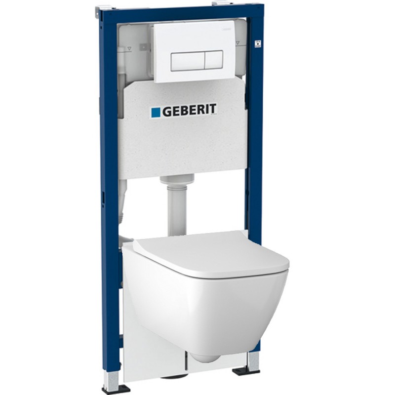 Инсталляция Geberit Delta 458.128.21.1 в комплекте с унитазом безободковым Geberit Smyle Square 500.683.01.1 Инсталляция Geberit Delta 458.128.21.1 в комплекте с унитазом безободковым Geberit Smyle Square 500.683.01.1