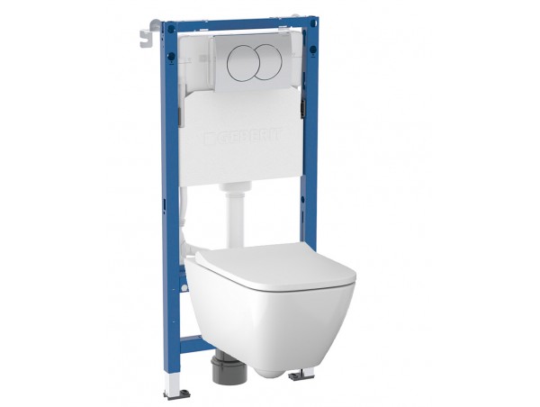 Инсталляция Geberit Delta 458.149.21.1 в комплекте с унитазом безободковым Geberit Smyle Square 500.683.01.1