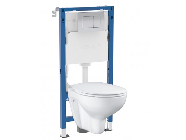 Инсталляция Geberit Delta 458.163.21.1 в комплекте с унитазом безободковым Bau Ceramic 39351000
