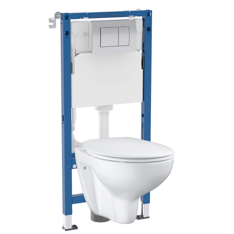 Инсталляция Geberit Delta 458.163.21.1 в комплекте с унитазом безободковым Bau Ceramic 39351000