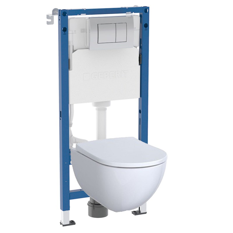 Инсталляция Geberit Delta 458.163.21.1 в комплекте с унитазом безободковым Geberit Acanto 500.600.01.2