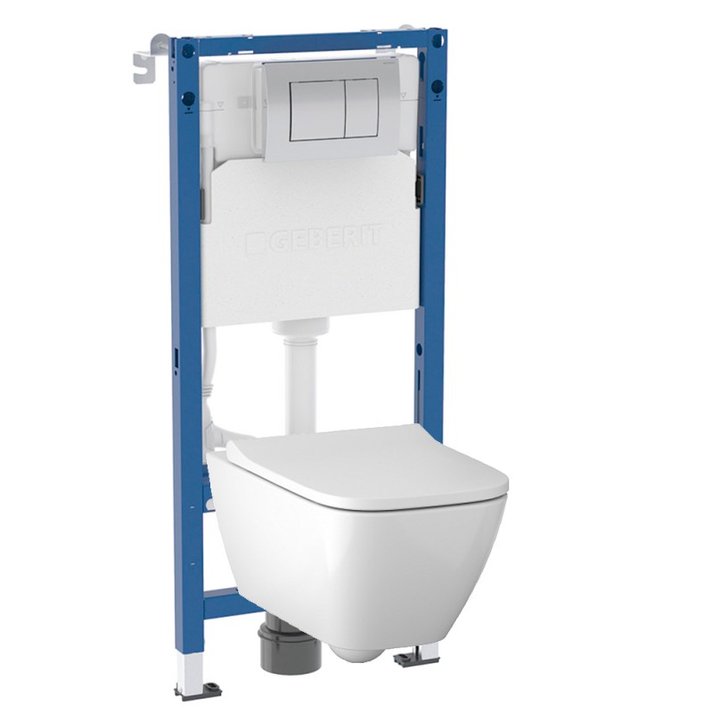 Инсталляция Geberit Delta 458.163.21.1 в комплекте с унитазом безободковым Geberit Smyle Square 500.683.01.1