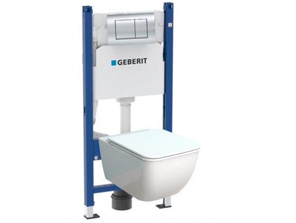 Инсталляция Geberit Delta 458.163.21.1 в комплекте с унитазом безободковым Smartflow Vigente SMF811-WH (большой унитаз для больших людей)