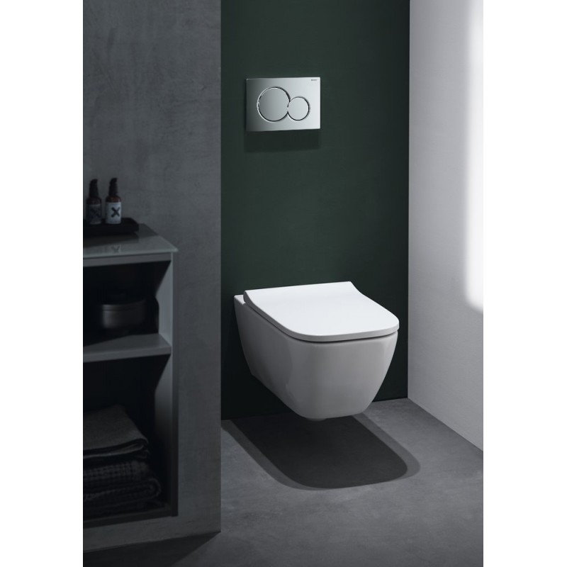 Инсталляция Geberit Delta 458.128.16.1 в комплекте с унитазом безободковым Geberit Smyle Square 500.683.01.1 черная кнопка (не оставляет отпечатков пальцев)