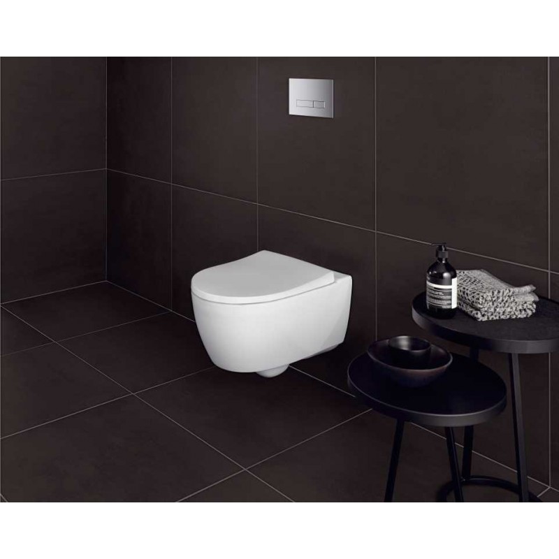 Инсталляция Geberit Delta 458.124.16.1 в комплекте с унитазом безободковым Geberit iCon 500.784.01.1 черная кнопка (не оставляет отпечатков пальцев)