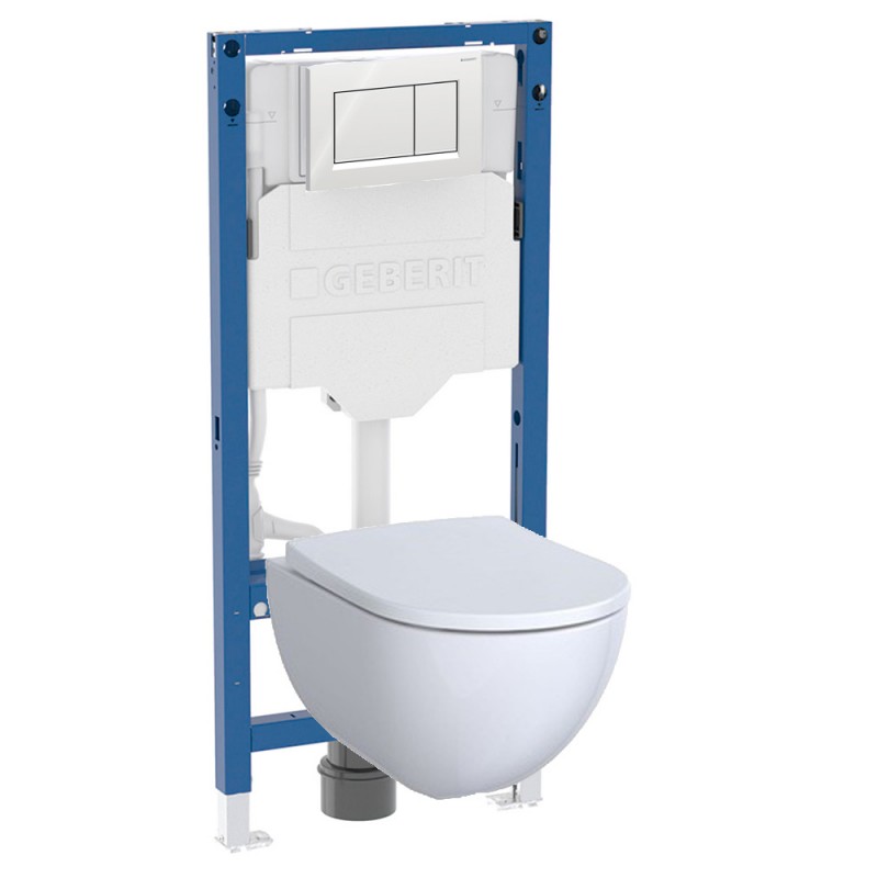 500.950.30.A Комплект инсталляция Geberit Duofix Sigma 12 UP320 111.950.00.6 с кнопкой Sigma20 с унитазом безободковым Acanto 500.600.01.2