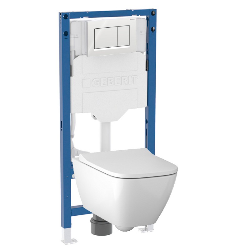 500.950.30.S Комплект инсталляция Geberit Duofix Sigma 12 UP320 111.950.00.6 с кнопкой Sigma20 с унитазом безободковым Smyle Square 500.683.00.2