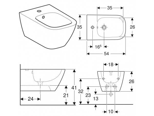 Биде подвесное Geberit Smyle Square 500.209.01.1 Биде подвесное Geberit Smyle Square 500.209.01.1