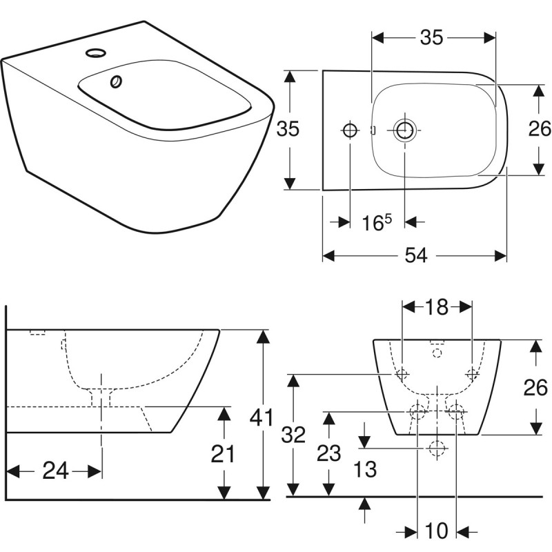 Биде подвесное Geberit Smyle Square 500.209.01.1 Биде подвесное Geberit Smyle Square 500.209.01.1