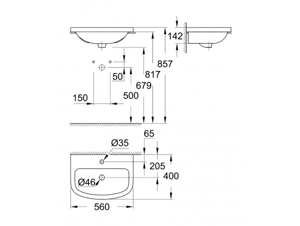 Раковина встраиваемая сверху, накладная Grohe Bau Ceramic 39422000