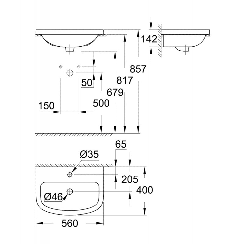Раковина встраиваемая сверху, накладная Grohe Bau Ceramic 39422000 Раковина встраиваемая сверху, накладная Grohe Bau Ceramic 39422000