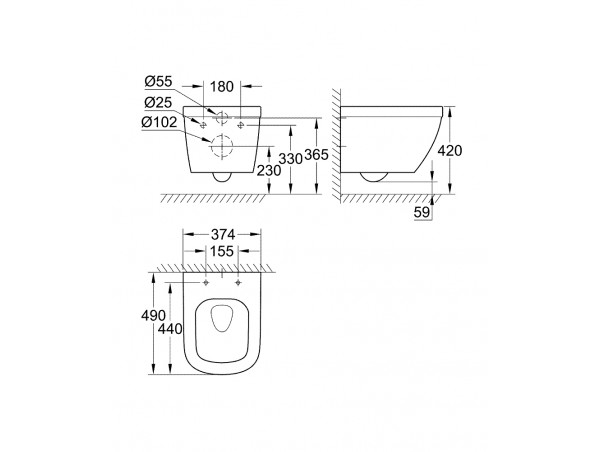 Унитаз подвесной безободковый, укороченный Grohe Euro Ceramic 39206000