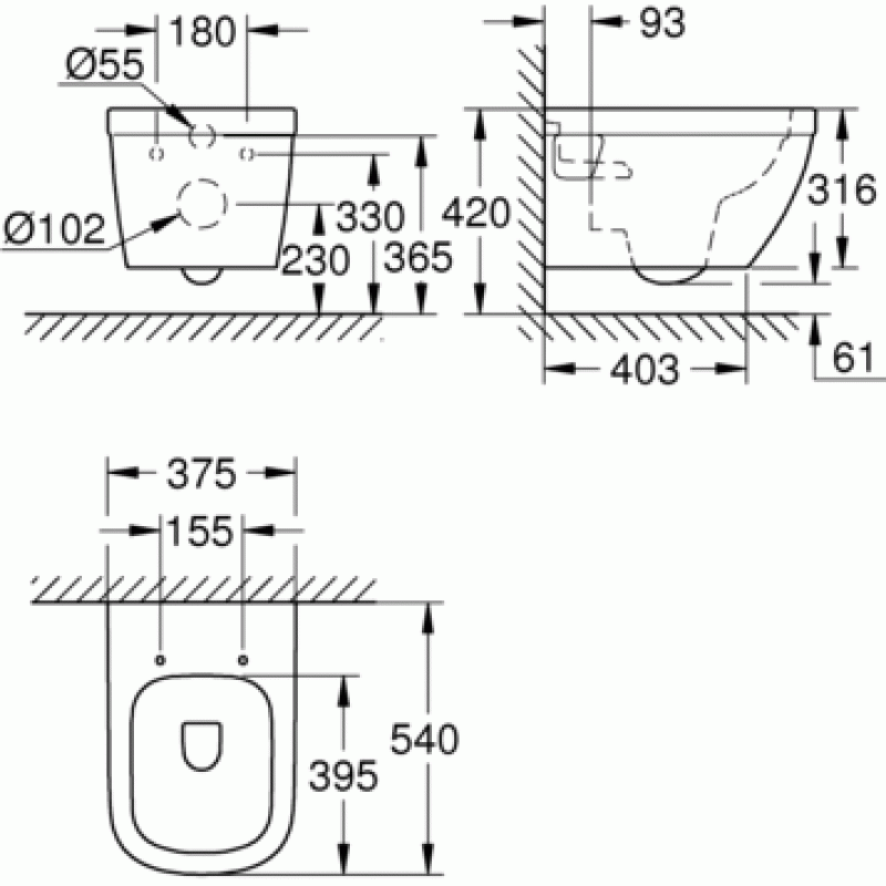 Унитаз подвесной безободковый Grohe Euro Ceramic 39538000 Унитаз подвесной безободковый Grohe Euro Ceramic 39538000