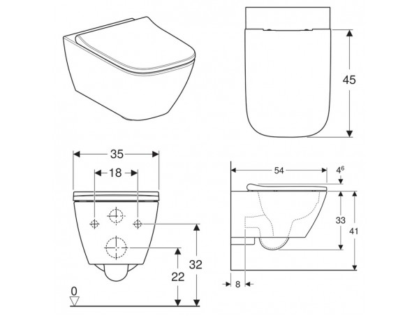 Унитаз подвесной безободковый Geberit Smyle Square 500.683.01.1