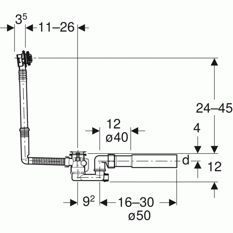 Сифон для ванны слив-перелив Geberit Uniflex 150.520.21.6 Сифон для ванны слив-перелив Geberit Uniflex 150.520.21.6