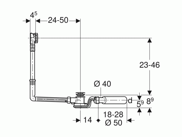 Сифон для ванны слив-перелив удлиненный Geberit Uniflex 150.756.21.6