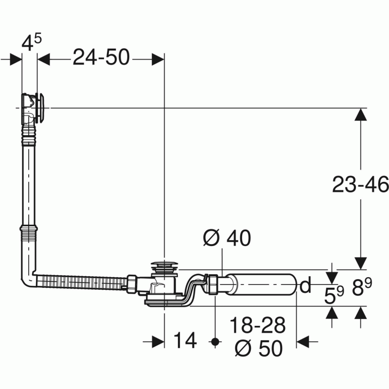 Сифон для ванны слив-перелив удлиненный Geberit Uniflex 150.756.21.6 Сифон для ванны слив-перелив удлиненный Geberit Uniflex 150.756.21.6