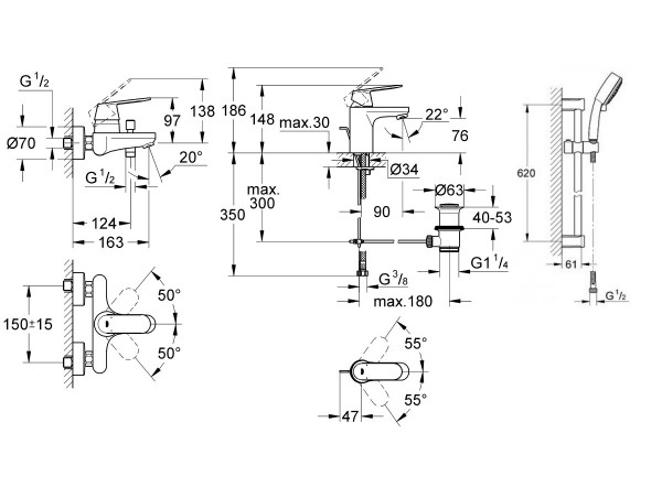 Комплект для ванной со смесителем Grohe Eurosmart Cosmopolitan 121655 (32831000,32825000,27786002)