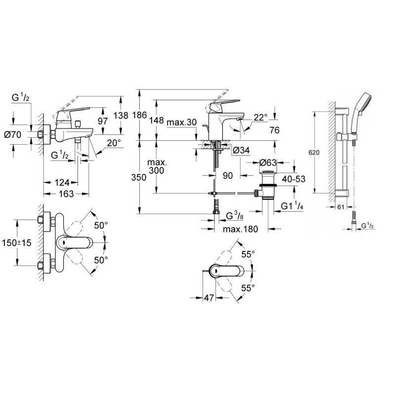 Комплект для ванной со смесителем Grohe Eurosmart Cosmopolitan 121655 (32831000,32825000,27786002) Комплект для ванной со смесителем Grohe Eurosmart Cosmopolitan 121655 (32831000,32825000,27786002)