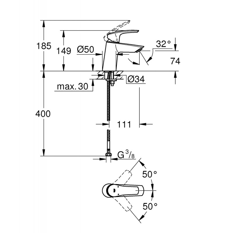 Комплект для ванной с термостатом Grohe Eurosmart Grohtherm 800 124422 (34567000,23968003,27924003)