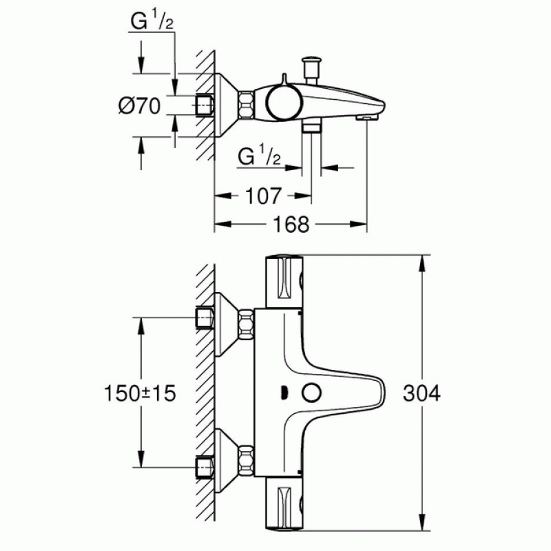 Комплект для ванной с термостатом Grohe Eurosmart Grohtherm 800 124422 (34567000,23968003,27924003)