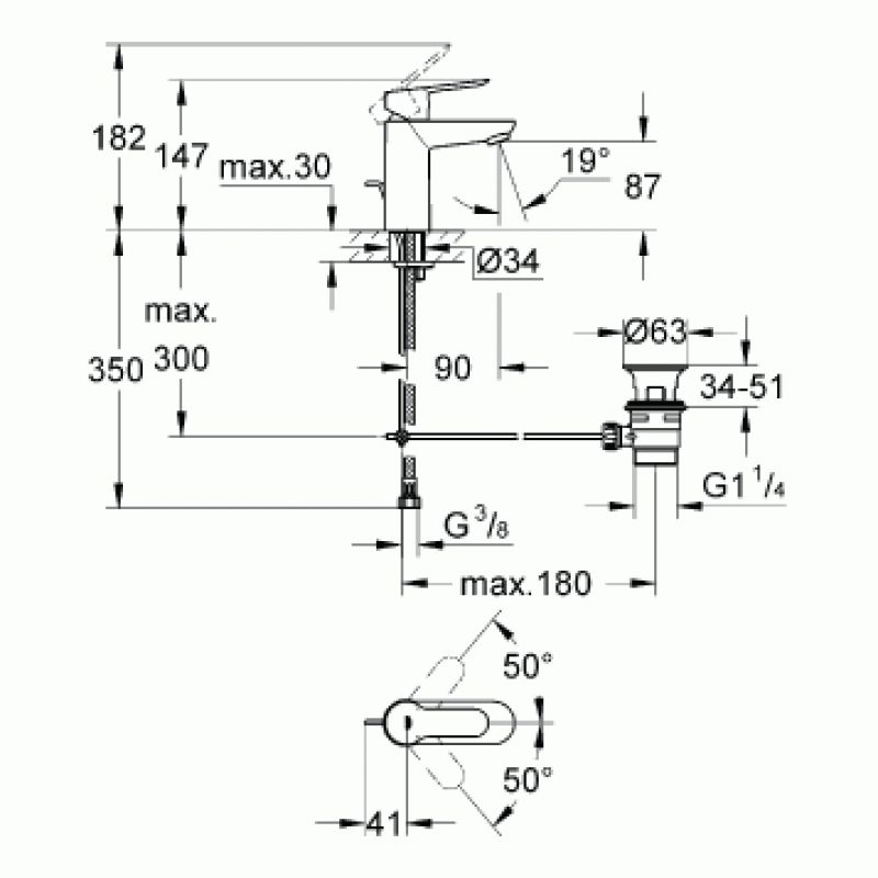 Комплект для ванной со смесителем Grohe Bauedge 23334-23328 (23334000,23328000,27598001) 122271