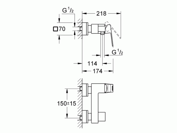 Смеситель для душа с подключением шланга Grohe Eurocube 23145000
