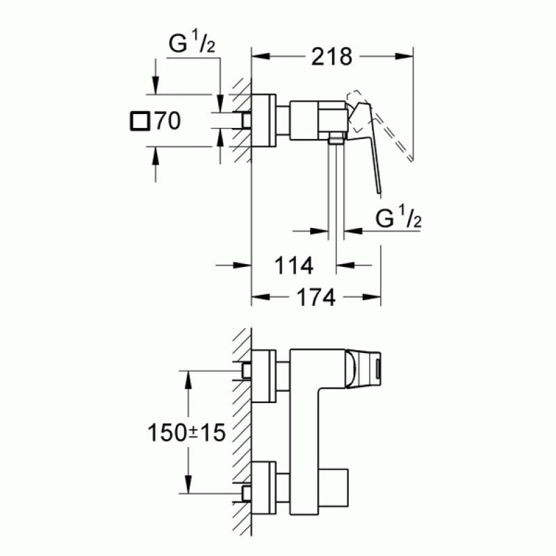 Смеситель для душа с подключением шланга Grohe Eurocube 23145000