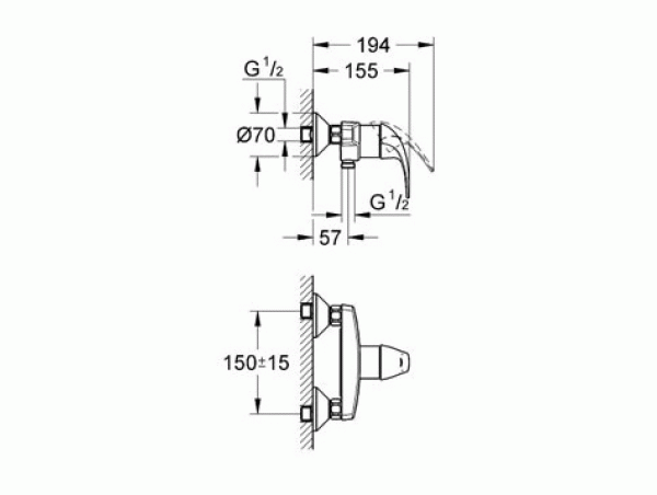 Смеситель для душа с подключением шланга Grohe Baucurve 32807000