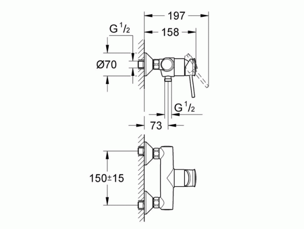 Смеситель для душа с подключением шланга Grohe Bauclassic 32867000