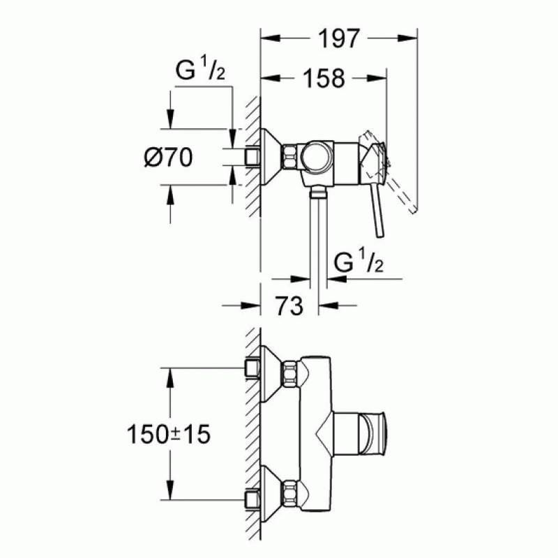 Смеситель для душа с подключением шланга Grohe Bauclassic 32867000